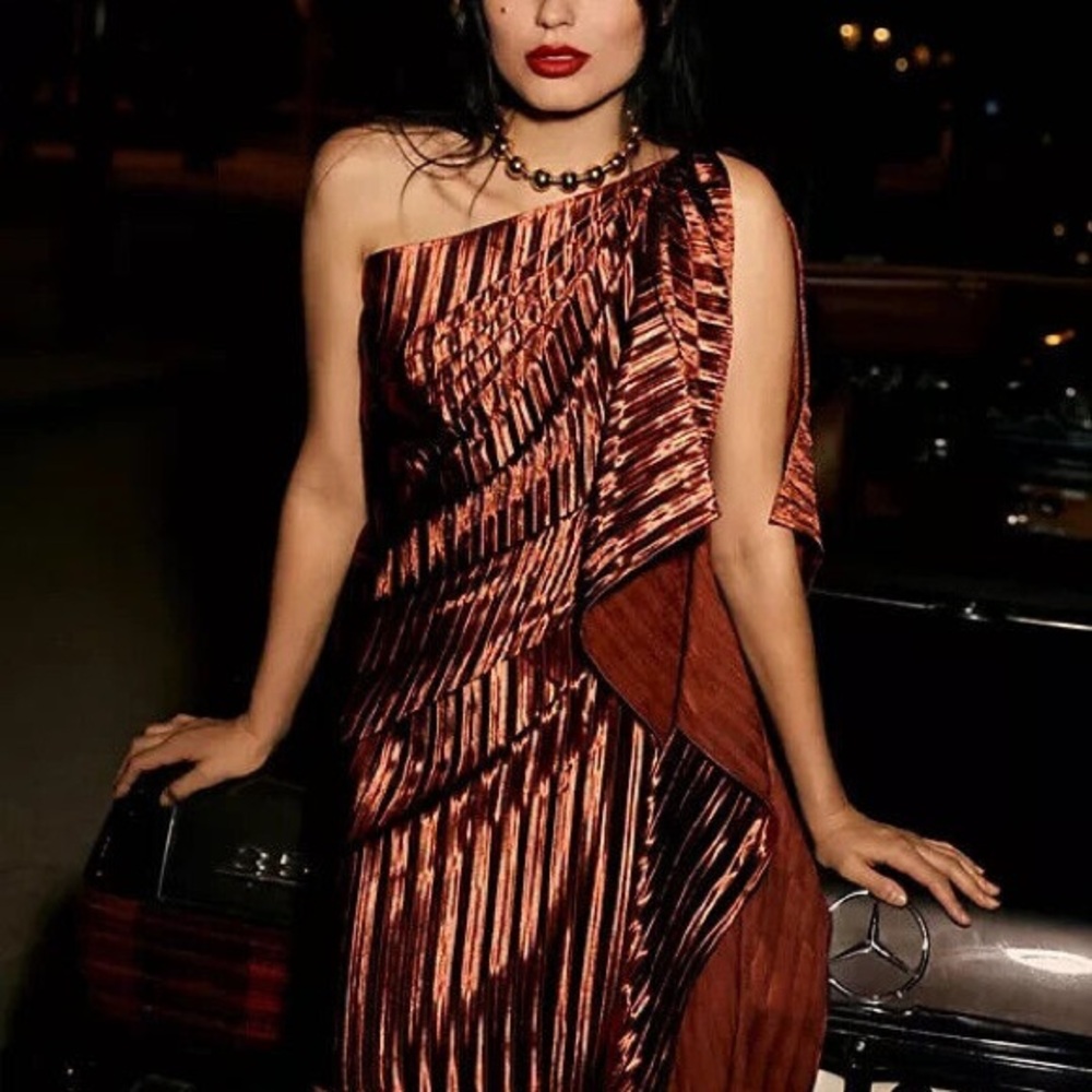 Anthropologie Guapa Bronze One Shoulder Mini Dress Sz 2P